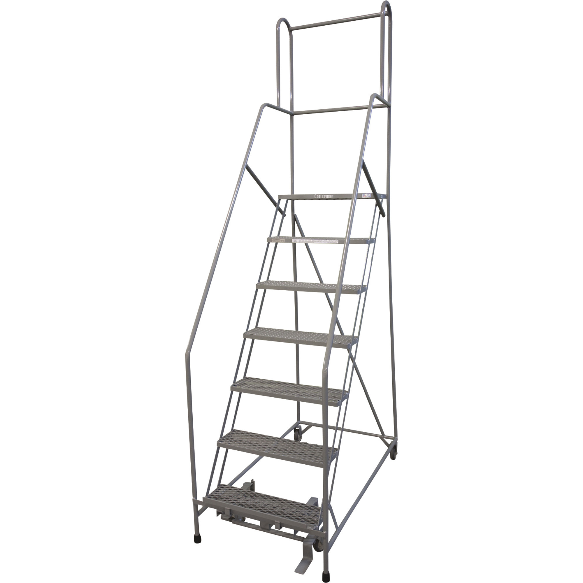Cotterman (Rolling) Ladder w/CAL OSHA Rail Kit, 70in. Max. Height, Model# 1007R2630A1E10B4COC1P6